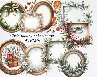 Christmas Frames Clipart: Watercolor Xmas Decoration (Digital Download)