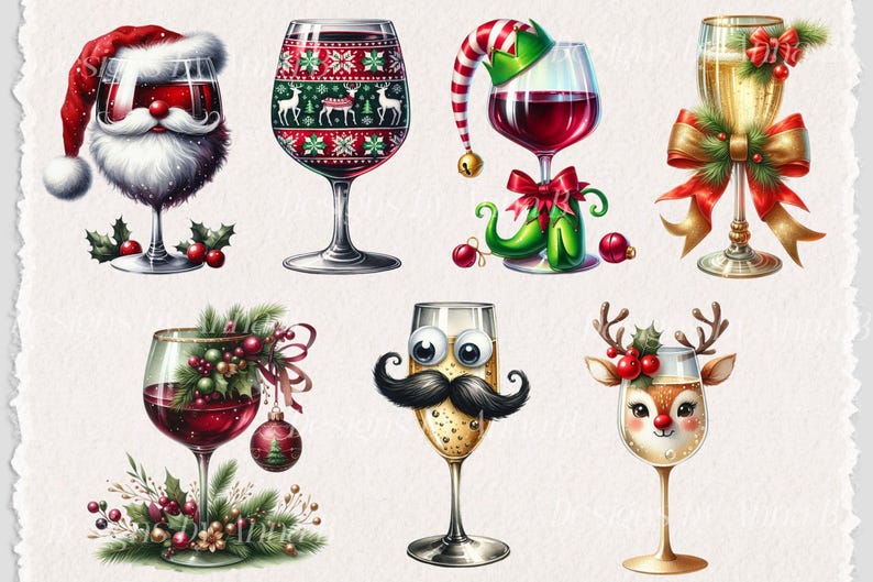 Watercolor Christmas Drinks Clipart: Festive Cocktail PNG Graphics (Digital Download) image 5