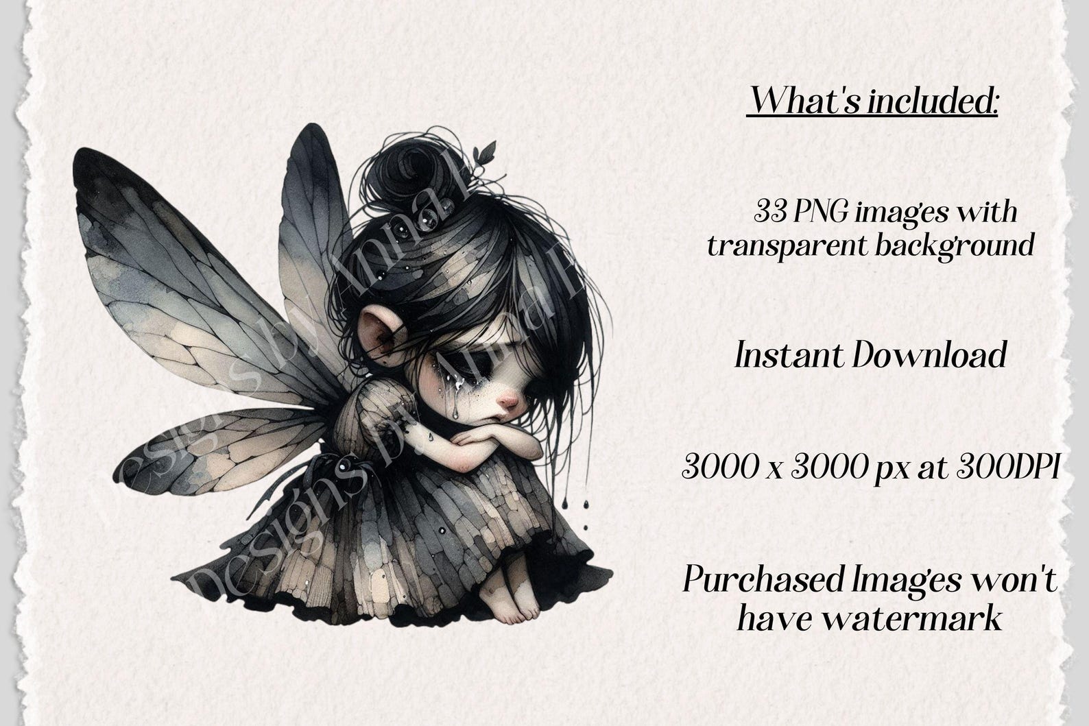 Gothic Fairy Clipart: Watercolor Dark Fantasy PNG Illustrations ...