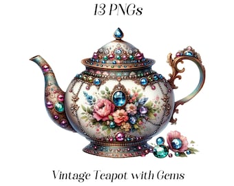 Vintage Teapot Clipart: Watercolor Antique Tea Pot PNG (Digital Download)