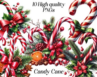 Clipart aquarelle canne en bonbon : Noël festif fichiers PNG (téléchargement numérique)