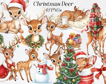 Clipart di cervi di Natale, set PNG di renne natalizie (download digitale)