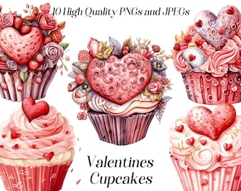 Watercolor Valentines Cupcakes Clipart: Pink Sweet Treats (Digital Download)