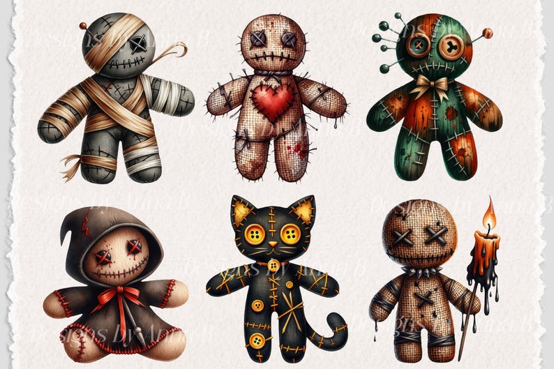 Watercolor Voodoo Doll Clipart: Gothic Halloween PNG (Digital Download) image 7