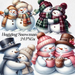 Schneemann umarmt Clipart, Clip Art Aquarell, Schneemann, Winter, Schnee, Paar, Weihnachten, xmas, festlich, digitale Grafik, druckbar