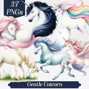 Zachte eenhoorn-clipart - schattige pastel-fantasie-eenhoorn PNG, magische eenhoornillustraties, grillige en dromerige kunstset