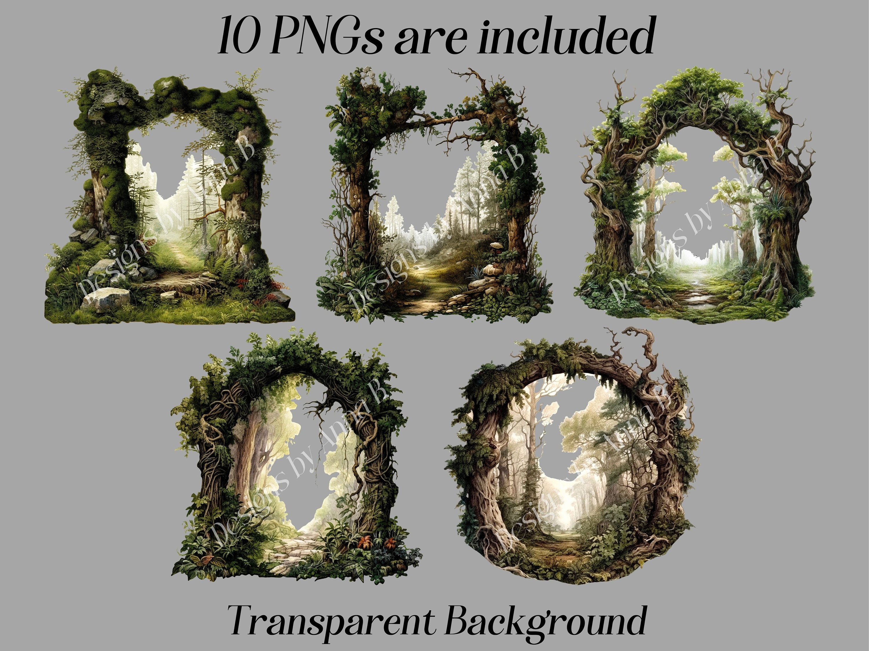 Watercolor Forest Frame Clipart: Enchanted Woodland PNG JPEG (digital ...