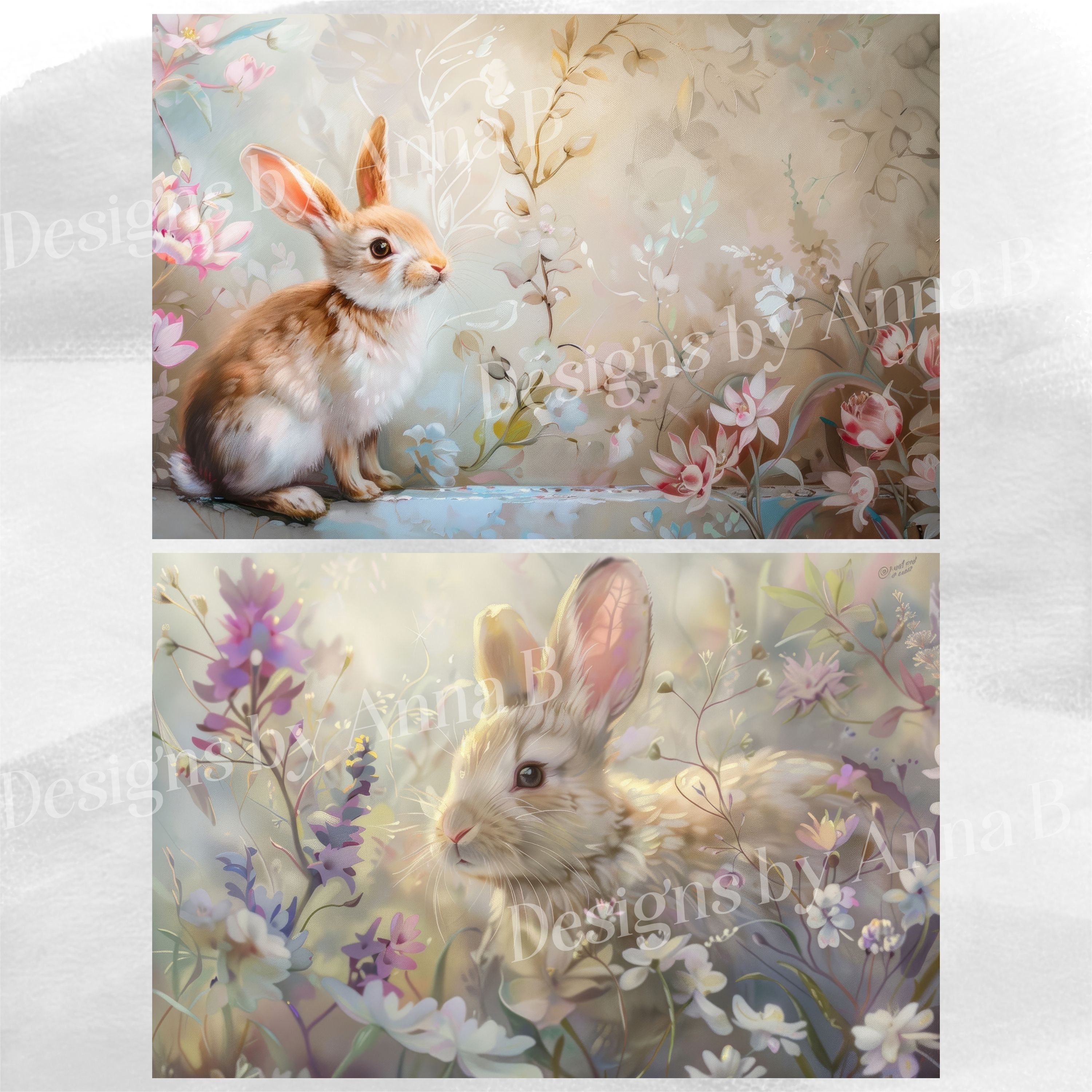 Watercolor Spring Bunny Digital Paper: 16 JPEG Files (digital Download ...