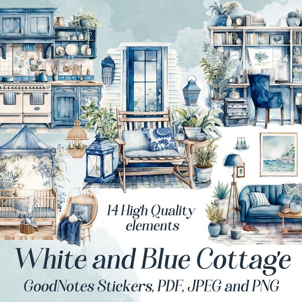 Watercolor cottage clipart, Cottagecore, rustic farmhouse home clipart, printable graphics, goodnotes stickers, commercial use