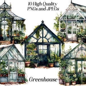 Estufa clipart, jardim clipart, botânico, ilustração de plantas, amante de plantas, jardinagem, natureza, casa de plantas, aquarela, png, digital