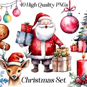 Aquarel kerst clipart, 40 hoge kwaliteit png-bestanden, wintervakantie, feestelijke clipart, leuke kerst, scrapbooking, planner stickers