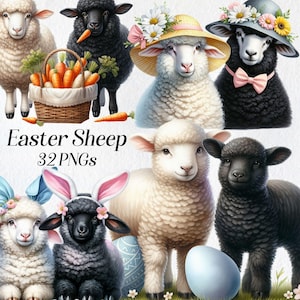 Clipart mouton de Pâques, clipart animaux printaniers aquarelle, animal de la ferme agneau, meilleurs amis, BFF, bestie, oeuf de Pâques, images numériques, imprimables