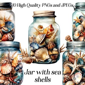 Watercolor sea shells clipart, 10 high quality JPEG and PNG files, nautical clipart, seashells clip art, ocean life, summer beach zdjęcie 1