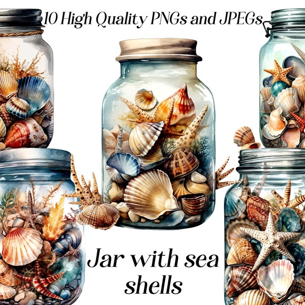 Watercolor sea shells clipart, 10 high quality JPEG and PNG files, nautical clipart, seashells clip art, ocean life, summer beach