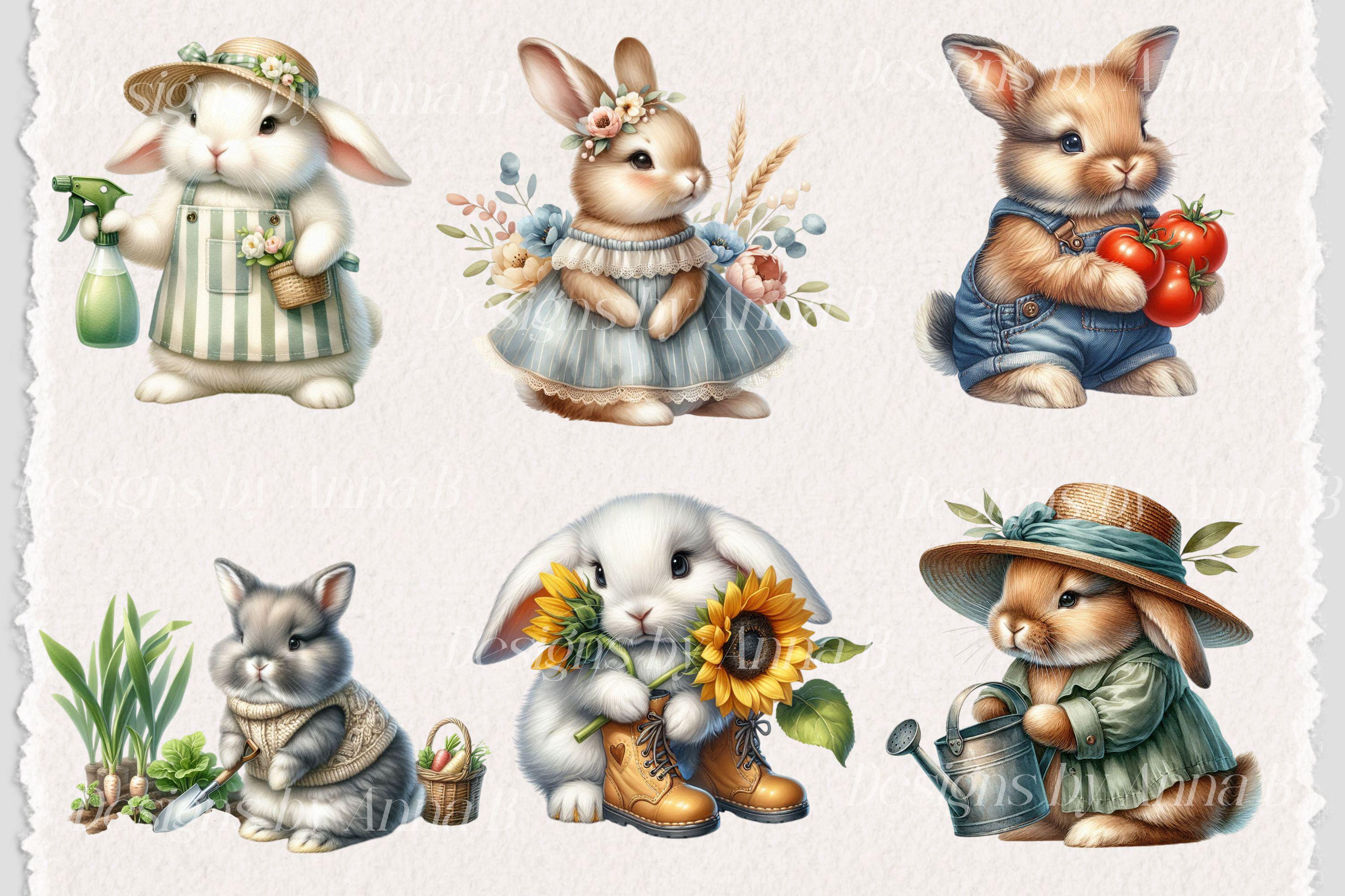 Watercolor Garden Bunny Clipart: Floral Spring Rabbit PNG (digital ...