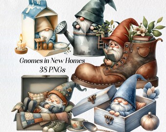 Watercolor Gnome Clipart Set, Garden Gnomes (Digital Download