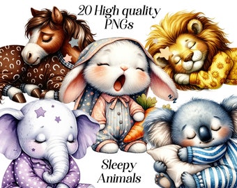 Cute Animals clipart, sleeping animals, png, clip art, sleepy, watercolor animals, baby animals, nursery, digital, printable, commercial