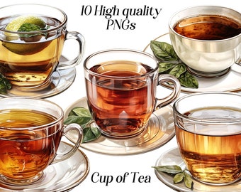 Watercolor Tea Cup Clipart: Hot Beverage PNG Graphics (Digital Download)