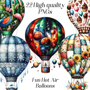 Leuke heteluchtballon clipart - grillig luchtavontuur png, kleurrijke ballon digitale kunst, vintage reisillustratie