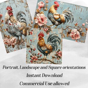 Rooster Shabby Chic Digital Paper, 16 High Quality JPEG Files, Chicken ...
