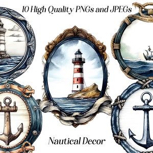 Watercolor Nautical Clipart: JPEG & PNG Files (Digital Download)