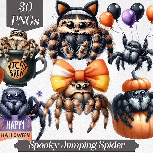 Spooky Halloween Jumping Spider Watercolor Clipart (Digital Download)