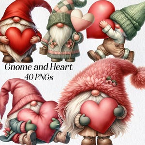 Wichtel und Herzen Clipart, Aquarell Valentinstag Valentinstag, png, niedlicher Zwerg, Liebe, romantisch, rote Herzen, digitale Grafiken, druckbar