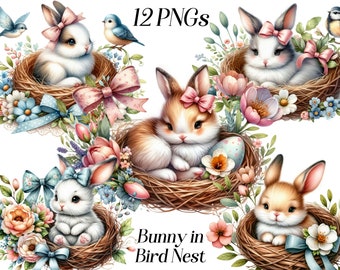 Watercolor Bunny Clipart, Cute Baby Animals, Spring Graphics (Digital Download)