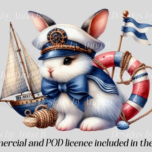 Watercolor Nautical Bunny Clipart: Sea Captain Rabbit PNG (12 Files) - Etsy