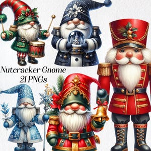 Clipart de gnomo quebra-nozes - Gnomo de Natal festivo PNG, Arte de soldado quebra-nozes, Conjunto de ilustração de gnomo de feriado