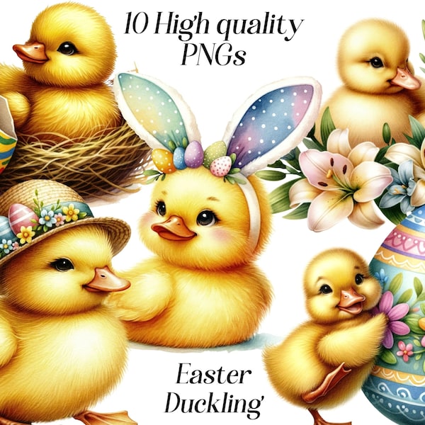 Watercolor Easter Duckling clipart, 10 high quality PNG files, easter clipart, cute baby duck illustration, printable easter graphics