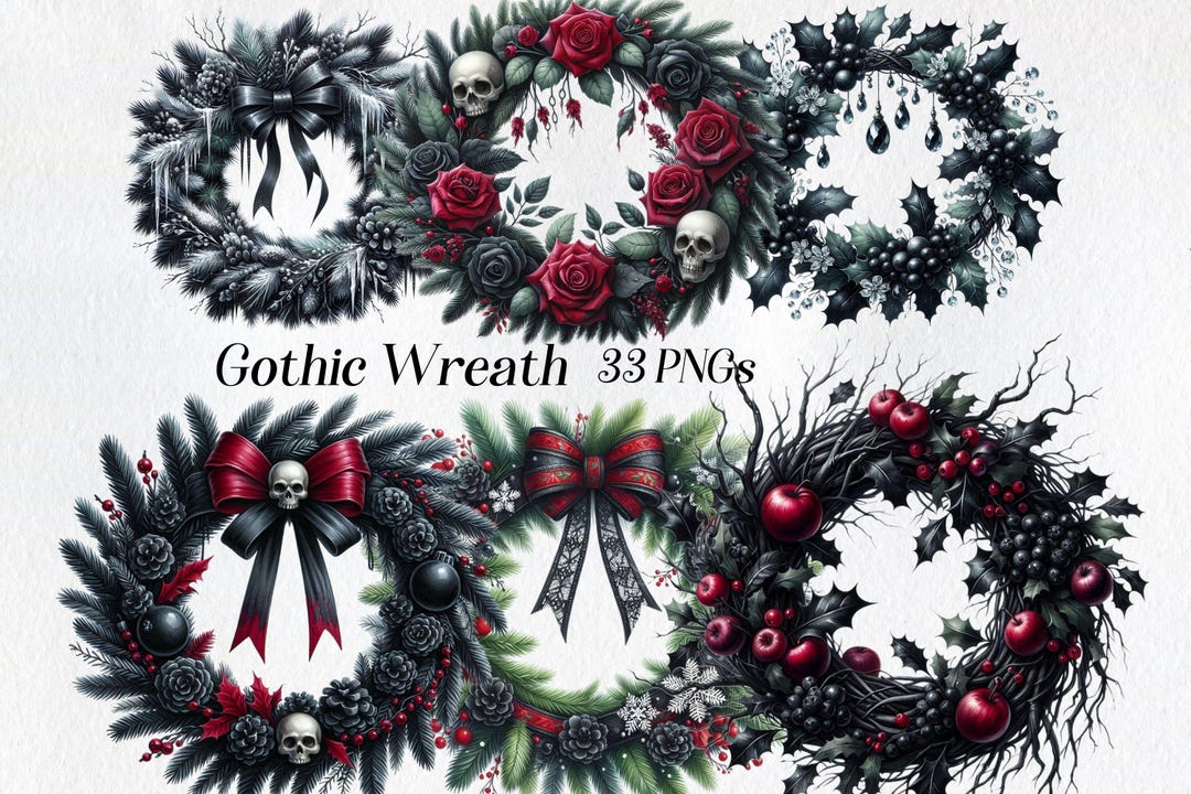 Wreath Clipart, Gothic Christmas Clip Art, Gothic Flowers Png, Dark ...
