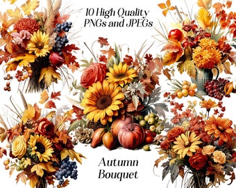 Autumn Bouquet Clipart - Fall Floral PNG, Rustic Harvest Flower Arrangement, Seasonal Botanical Digital Art