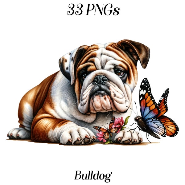 Watercolor Bulldog clipart, 33 high quality PNG files, dog clipart, pet portrait clipart, animal clipart, cute dog illustration, dog breeds