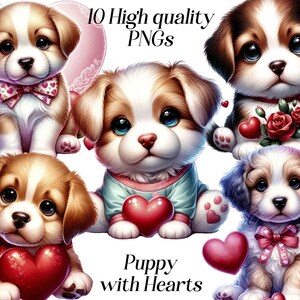 Welpe mit Herz Clipart, Valentinstag Valentinstag Hund Clip Art, png, süßer Welpe, Liebe, romantisch, digitaler Download, druckbare Grafik