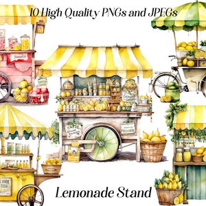 Lemonade stand clipart, cute summer drink stand illustration, refreshing drink, citrus, summer vibes, shop, market stall, digital download