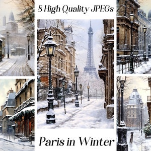 Aquarela Paris no inverno papel digital, diário de lixo, scrapbooking, França, cenário nevado, papel para impressão, vintage, download digital
