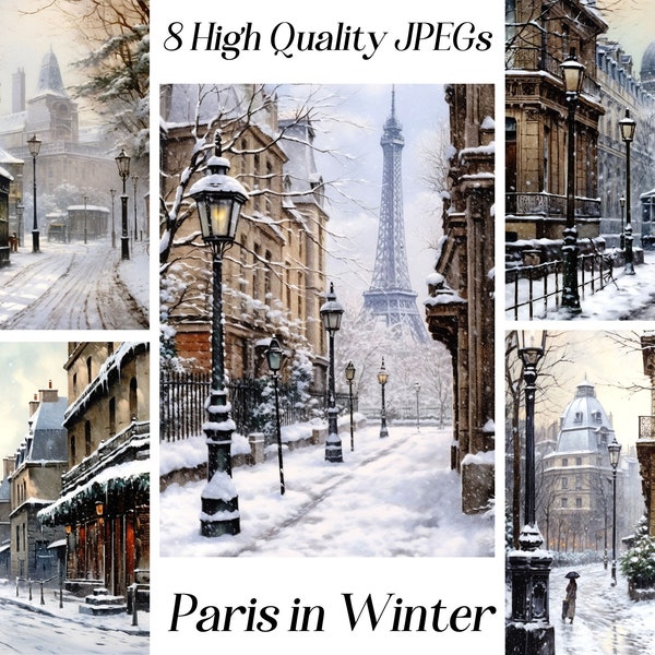 Watercolour Paris in Winter digital paper, 8 high quality JPEG files, scrapbooking, card making, printable graphics, A4