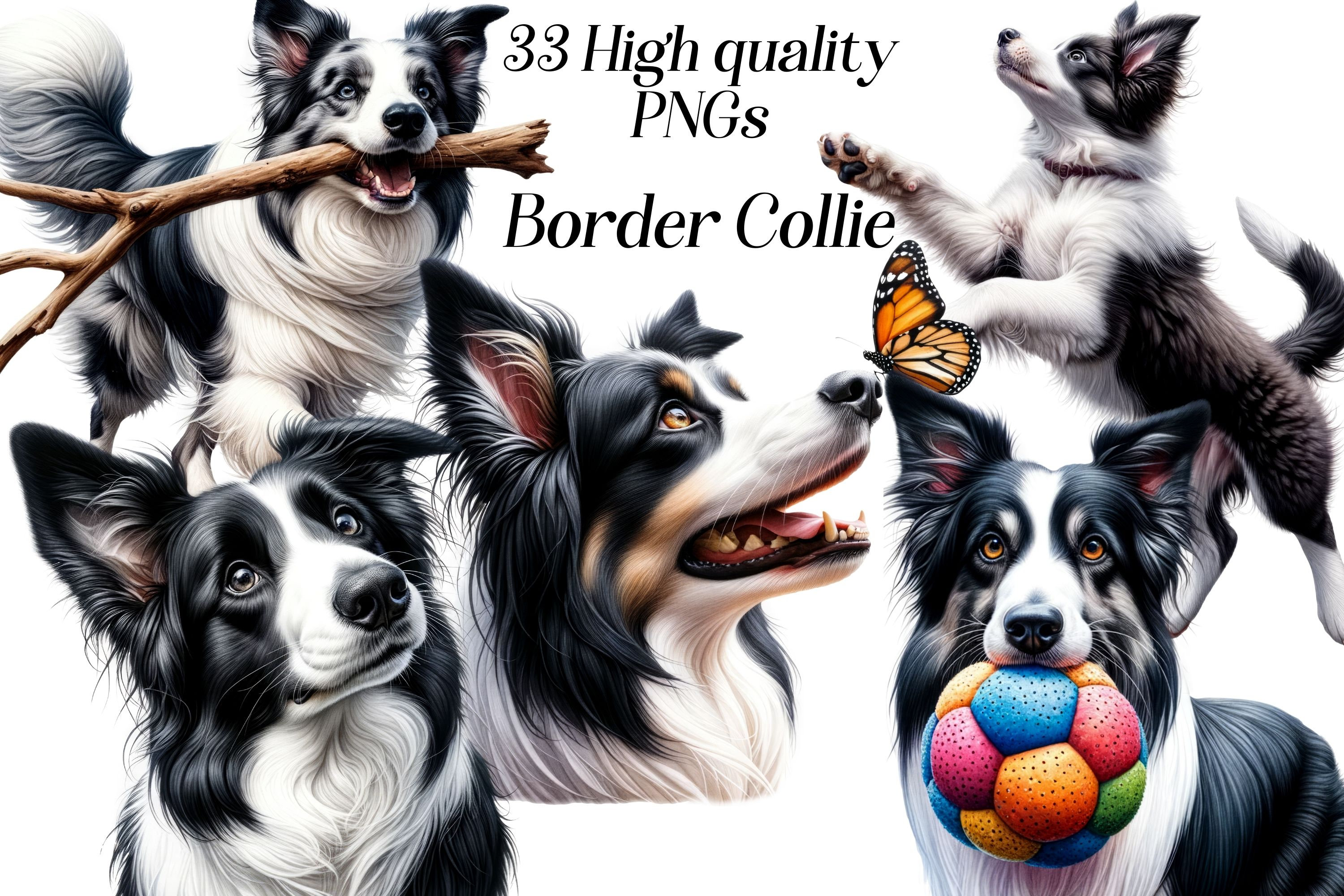 Border Collie en acuarela: 33 imágenes PNG de perros (descarga digital) -  Etsy México, image size:3000x2000