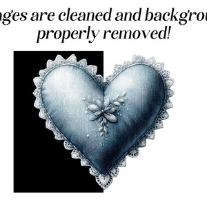 May include: A blue heart-shaped pillow with white lace trim and a floral embroidery design. The pillow is against a black background.