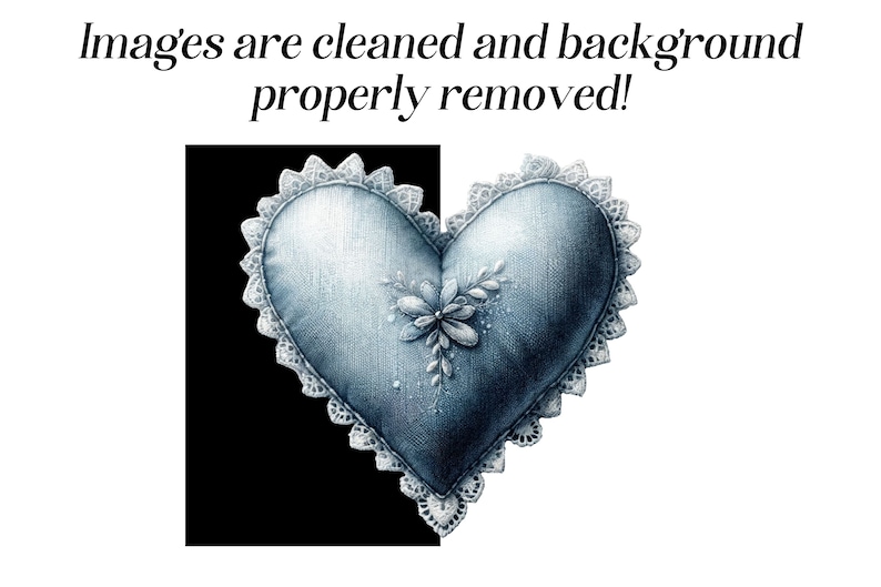 May include: A blue heart-shaped pillow with white lace trim and a floral embroidery design. The pillow is against a black background.