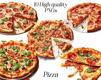 Watercolor Pizza Clipart: Italian Food PNG Graphics (Digital Download)
