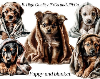 Watercolor Puppy Clipart: 10 JPEG & PNG Files (Digital Download, Commercial Use OK