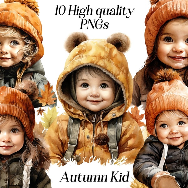 10 hochauflösende PNG-Dateien, Herbst Clip Art, Herbst Bilder, Kinderportrait, niedliches Kleinkind, Herbst Clip Art, saisonale Bilder