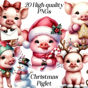 20 hochauflösende PNG-Dateien, Aquarell Weihnachten Schwein, Weihnachten Schwein, süße Tiere Illustration, festlich, Winter Feiertage, zum Ausdrucken