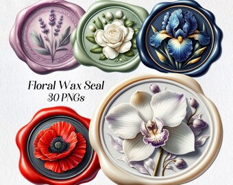 Watercolor Floral Wax Seal Clipart: Botanical PNG Set (Digital Download)