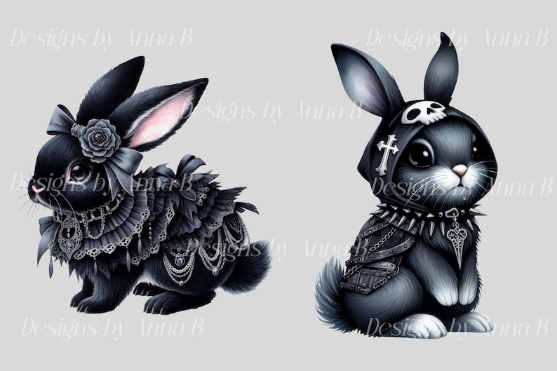 Watercolor Gothic Bunny Clipart: Dark Fantasy PNG Images (digital ...