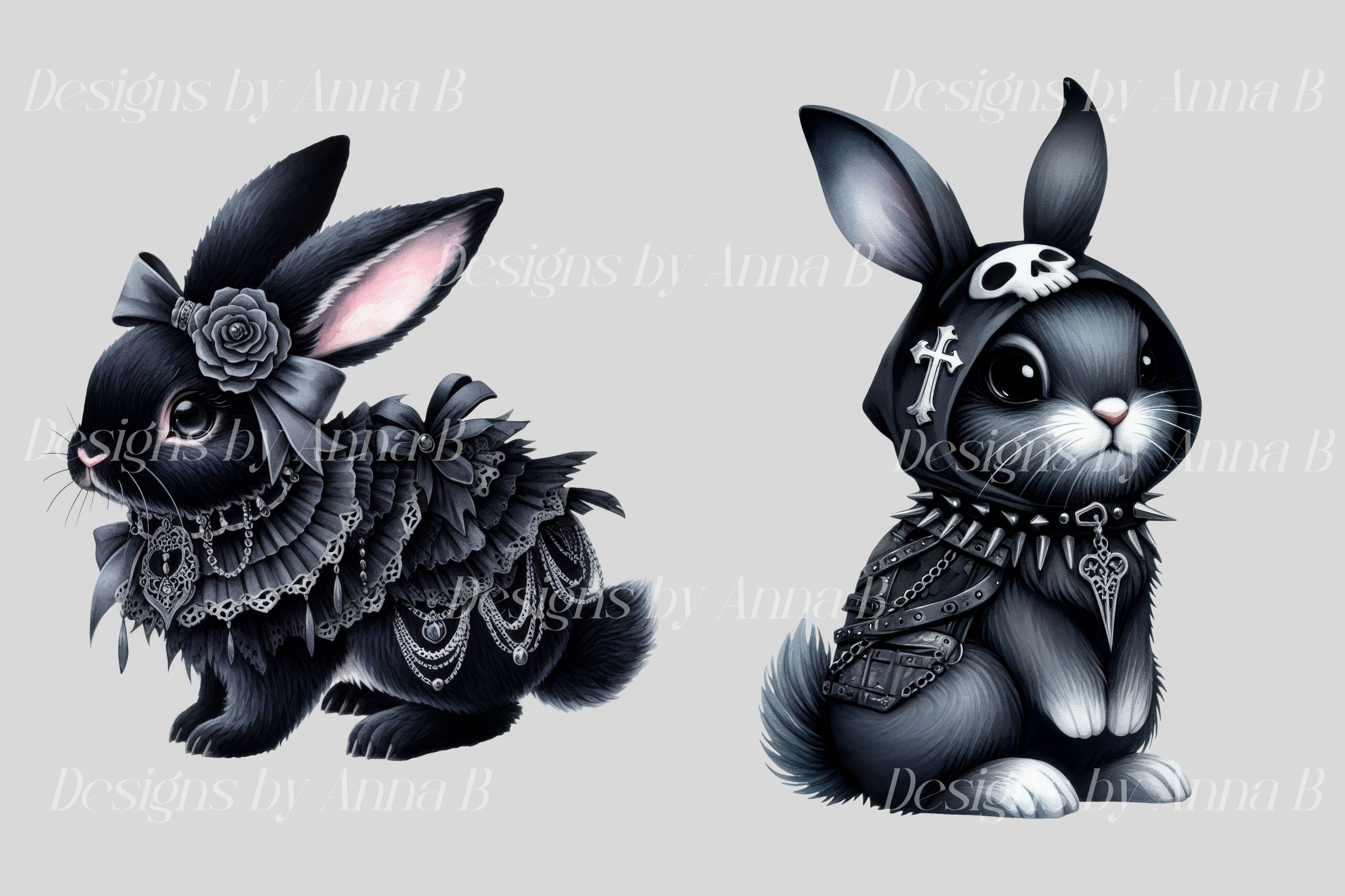 Watercolor Gothic Bunny Clipart: Dark Fantasy PNG Images (digital ...