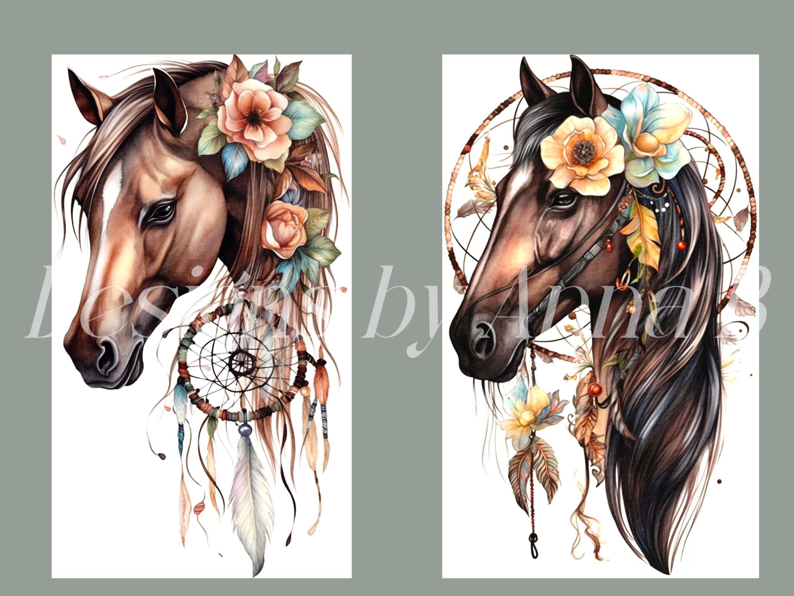 Watercolor Horse Clipart 5 High Quality Jpegs Bohemian Horse - Etsy