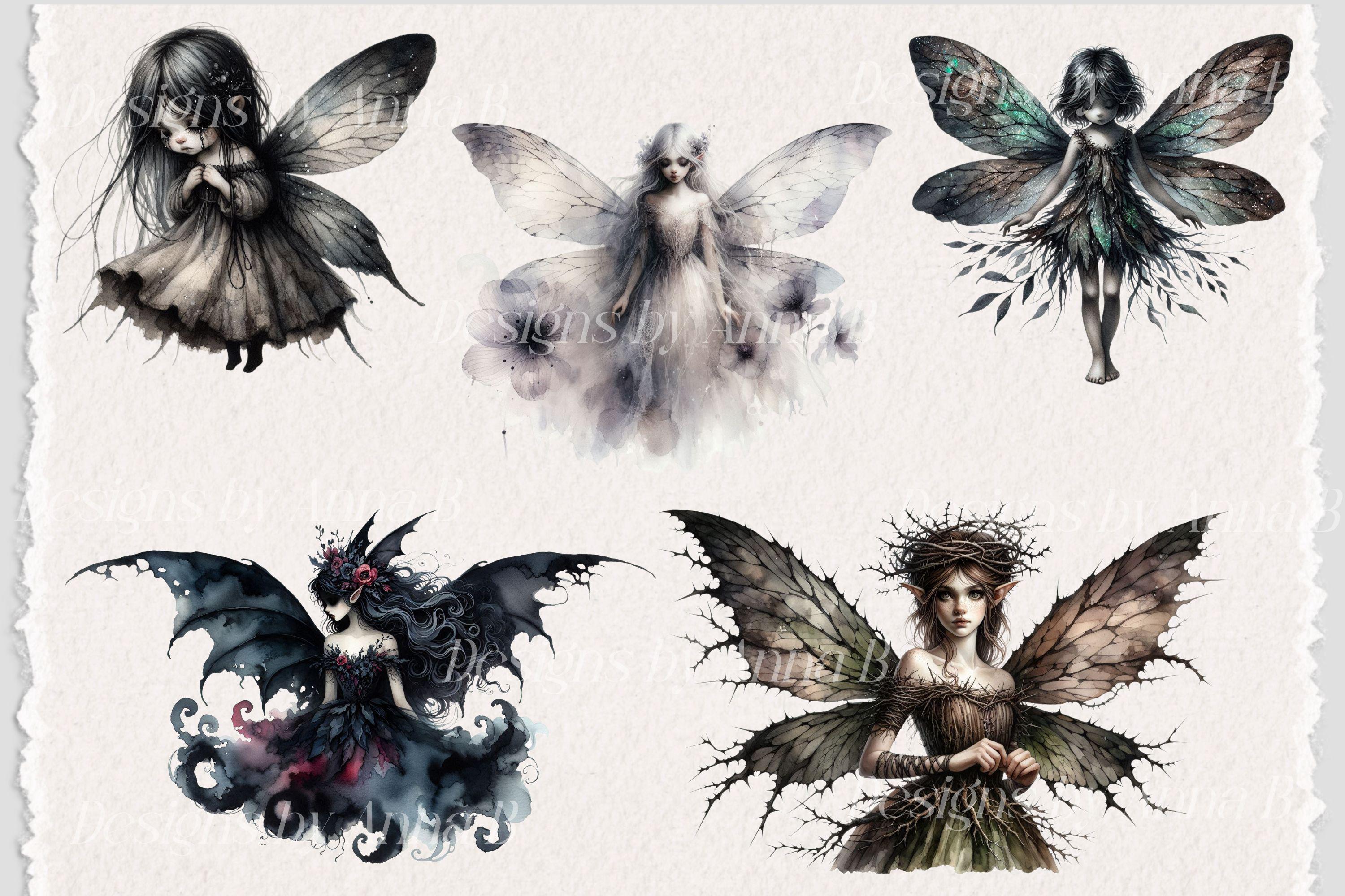 Gothic Fairy Clipart: Watercolor Dark Fantasy PNG Illustrations ...